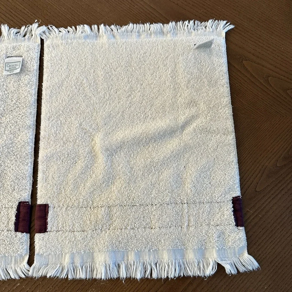 2 Croscill Hand Towels Purple‎ Band Cotton White India Grannycore 17'' x 13''